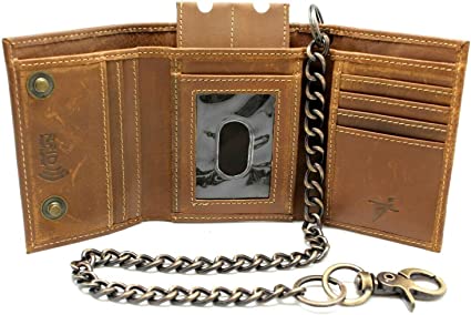 Men's Trifold Chain Wallet with Snaps RFID safe