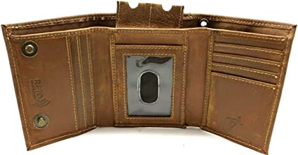 Biker Trifold Leather Wallet With Snaps