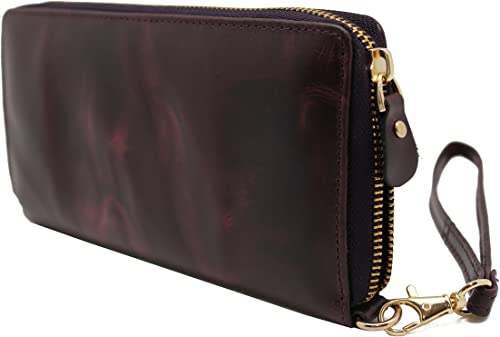 Women's Leather Zipper Wallet, RFID Blocking Credit Card Holder Case
