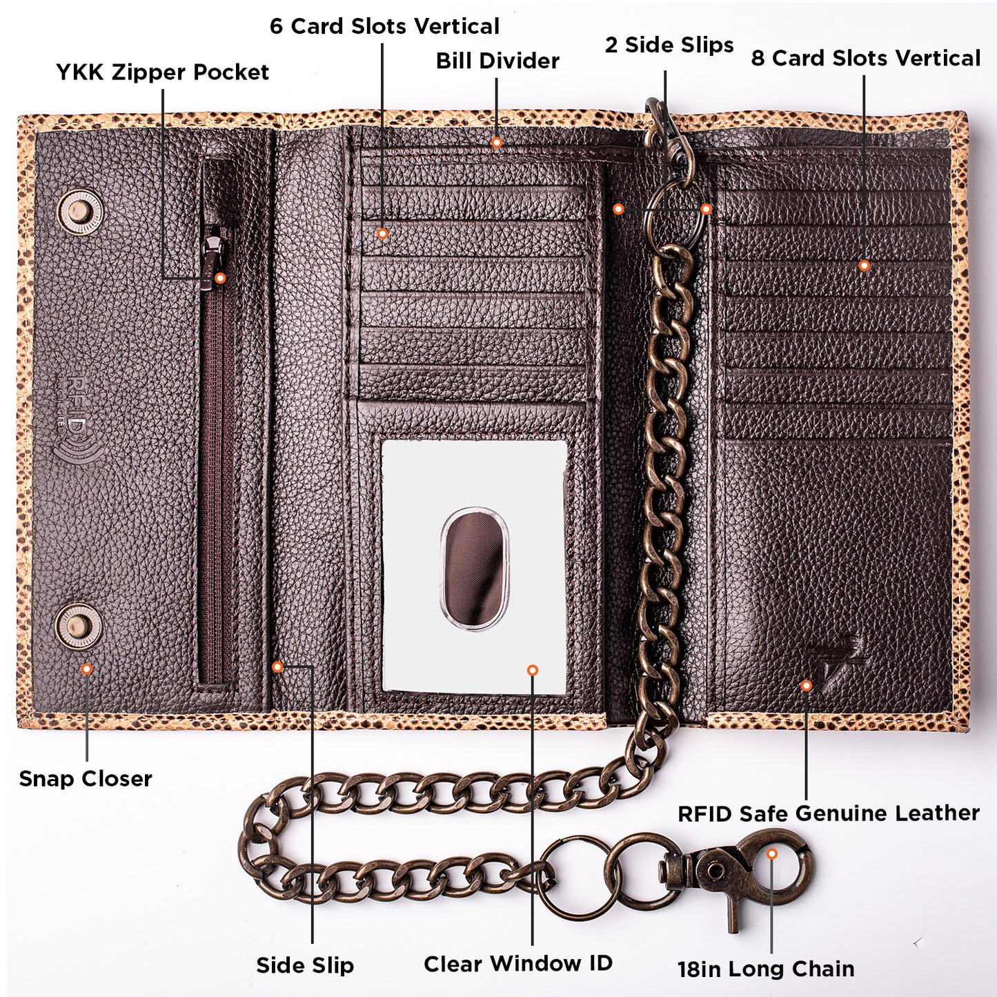 Tri-fold Long Chain Wallet Cobra