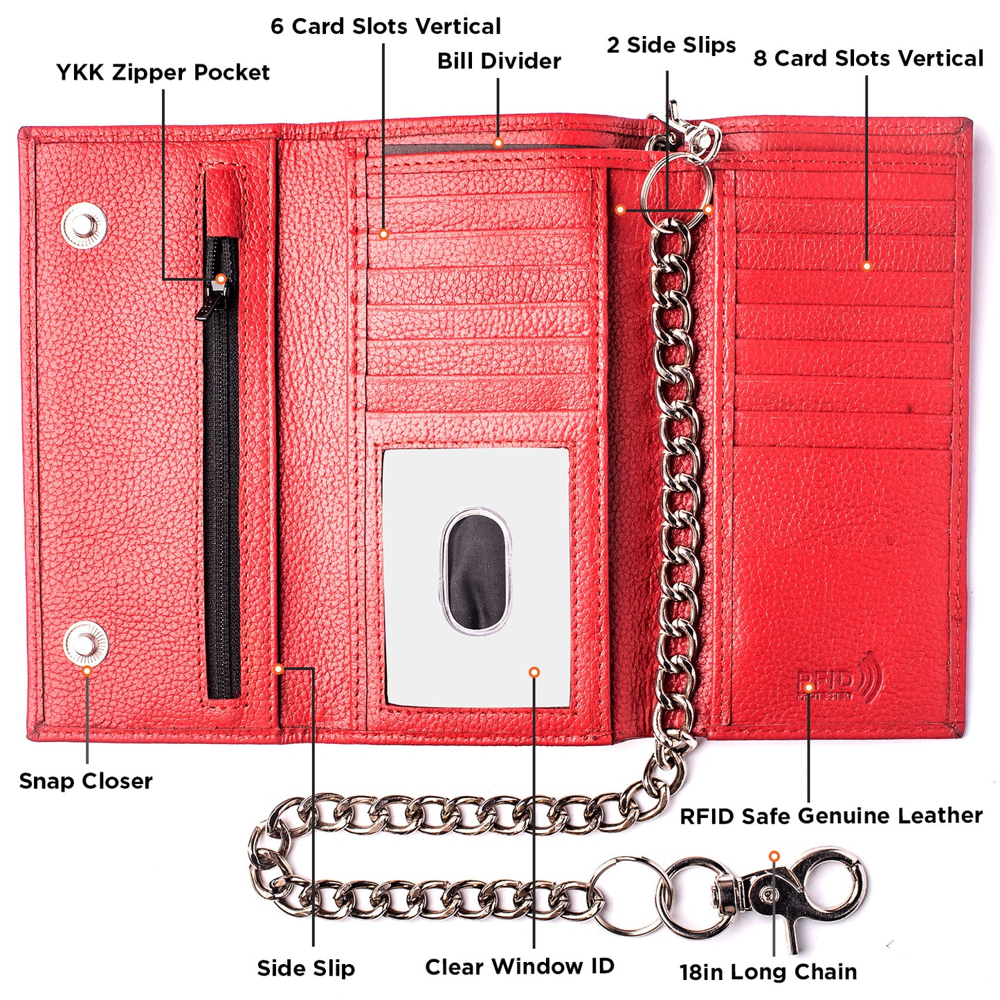 Trifold red leather wallet