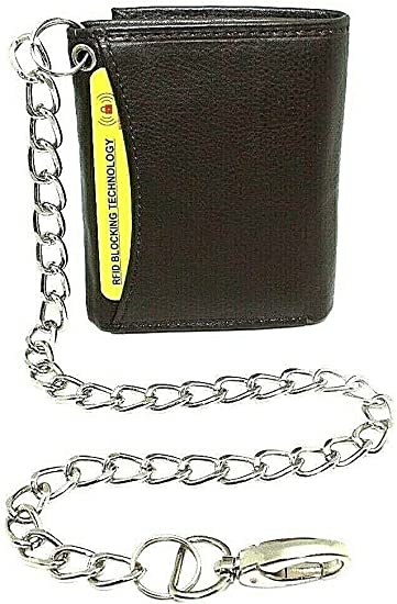 Men's Trifold Chain Wallet with Snaps RFID safe