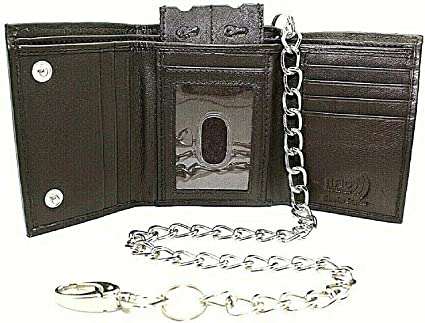 Men's Trifold Chain Wallet with Snaps RFID safe