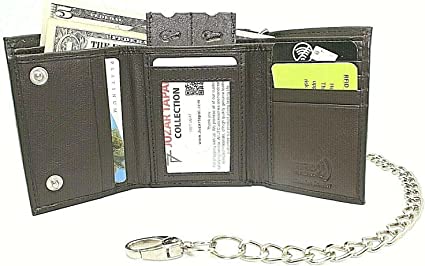 Men's Trifold Chain Wallet with Snaps RFID safe