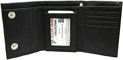 Biker Trifold Leather Wallet With Snaps