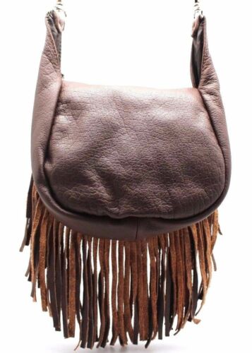 Hand Crafted Leather Boho Fur Fringe Cross Body Bag Loop Hang Clip on Purse - J2400LB