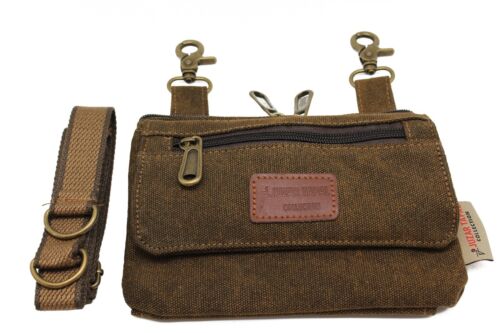 Crossbody fanny pack with lobster claw hook – clip-on waist bag in stylish brown canvas.