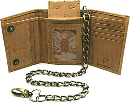 Men's Trifold Chain Wallet with Snaps RFID safe