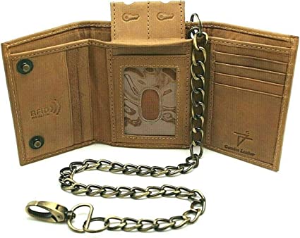 Men's Trifold Chain Wallet with Snaps RFID safe