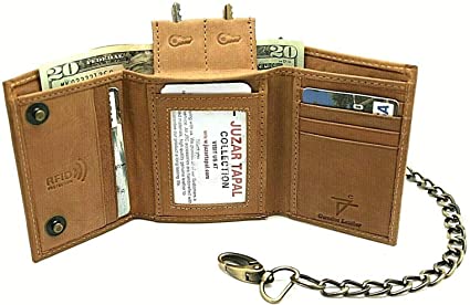 Men's Trifold Chain Wallet with Snaps RFID safe