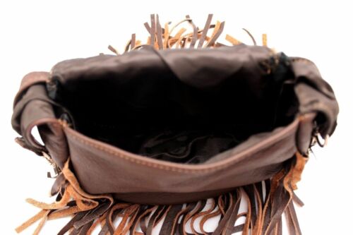 Leather boho fringe crossbody bag