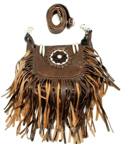 Leather boho fringe crossbody bag