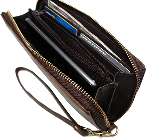 Women's Leather Zipper Wallet, RFID Blocking Credit Card Holder Case