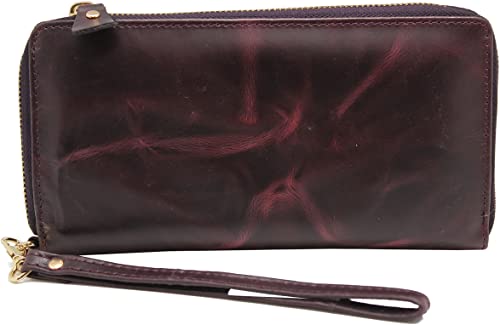 Women's Leather Zipper Wallet, RFID Blocking Credit Card Holder Case
