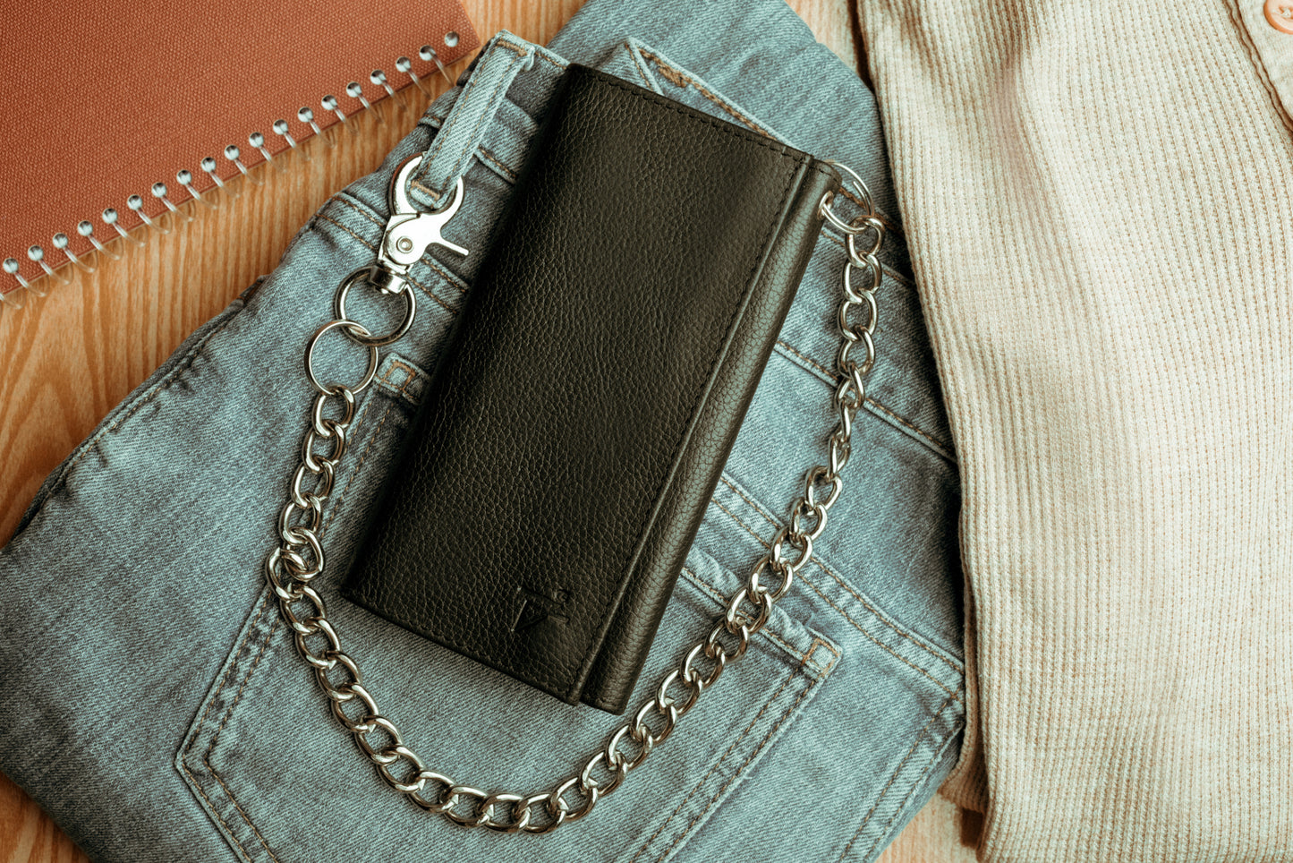 Long Tri-fold Chain Wallet with Snap RFID Safe