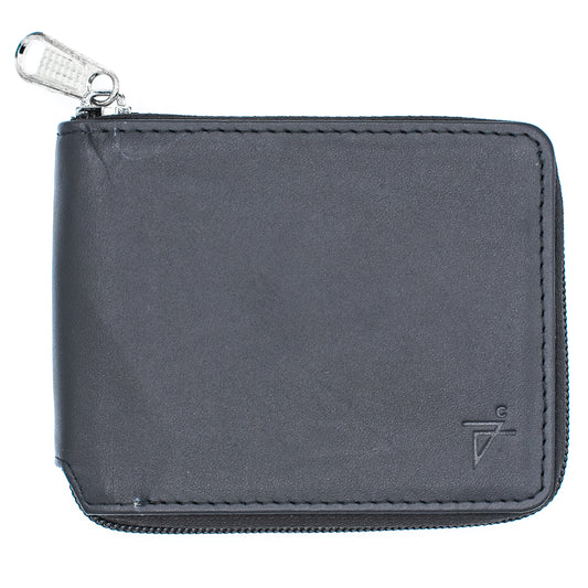 Calf Leather Bifold Wallet for Men Zip Around