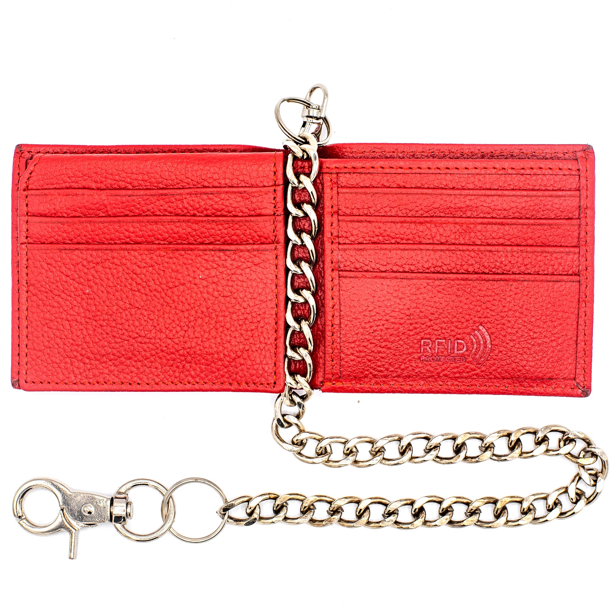 Red Leather Bifold Wallet for Men – Chain Style