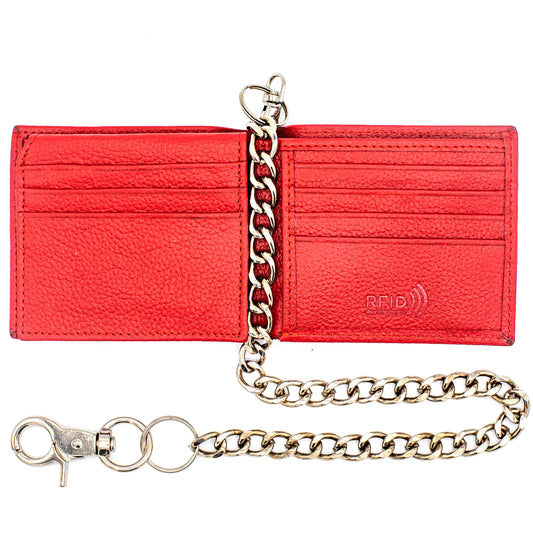 Red Leather Bifold Wallet for Men – Chain Style