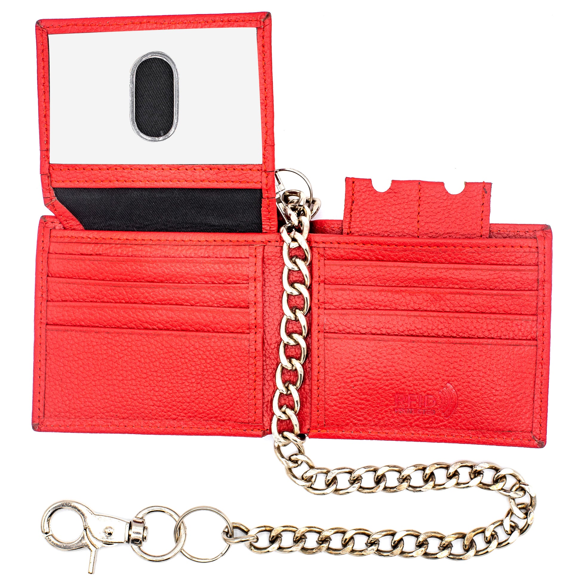 Red Leather Bifold Wallet for Men – Chain Style