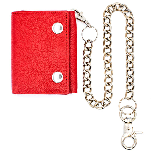 Red Chain Trifold Wallet – Leather Biker Wallet