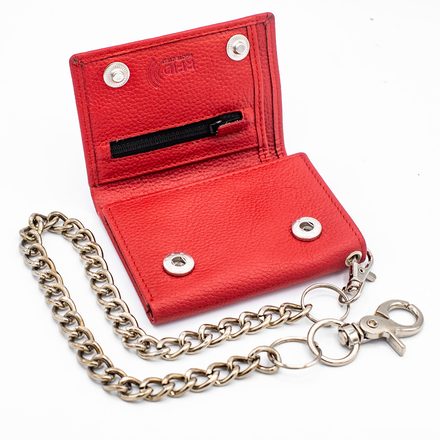 Red Chain Trifold Wallet – Leather Biker Wallet