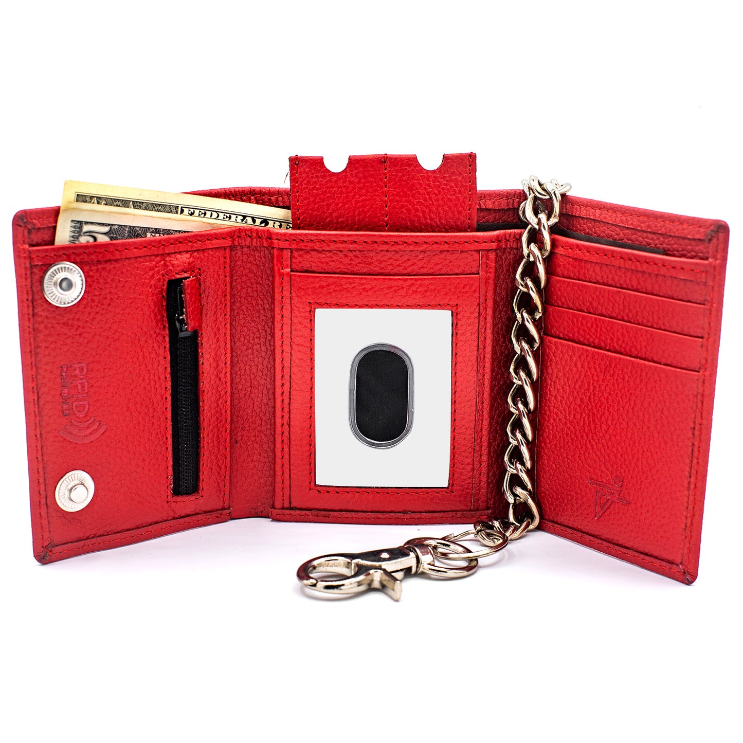 Red Chain Trifold Wallet – Leather Biker Wallet