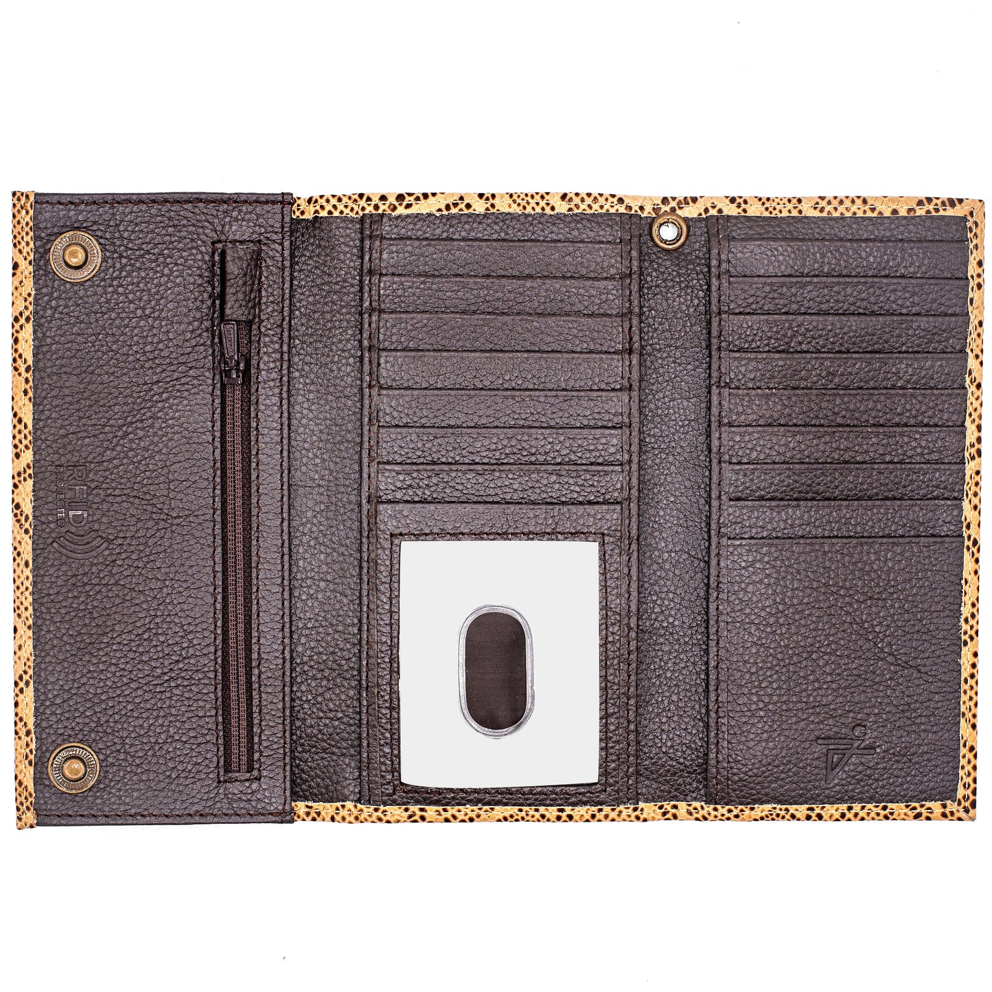 Checkbook Size Trifold Leather Wallet RFID Cobra Brown