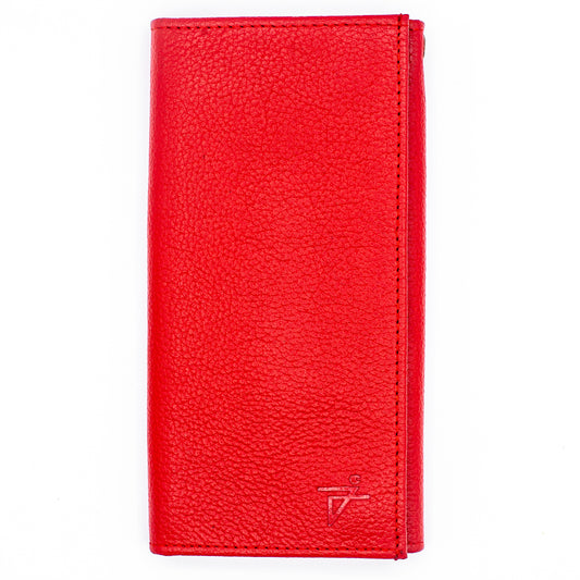 Red Leather RFID Trifold Wallet – Checkbook Size