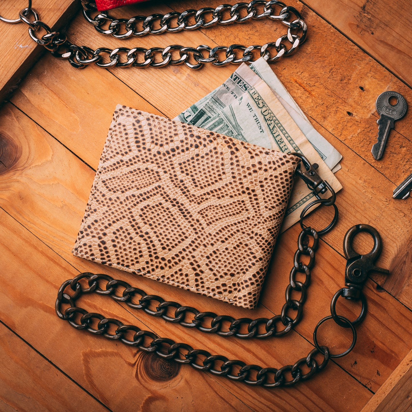 Cobra Brown Leather Bi-fold Chain Wallet for Men