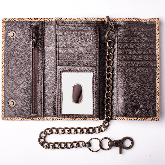 Cobra Brown Tri-fold Chain Wallet Checkbook Size RFID Leather