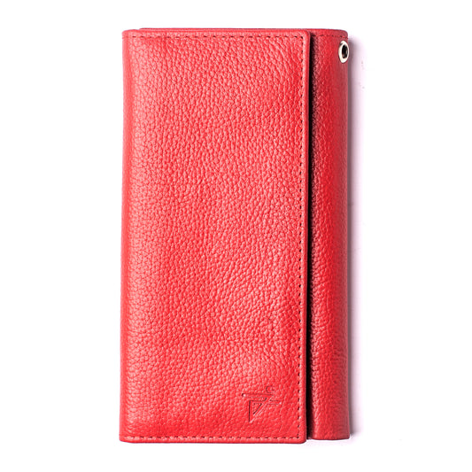 Red leather checkbook trifold wallet for Men