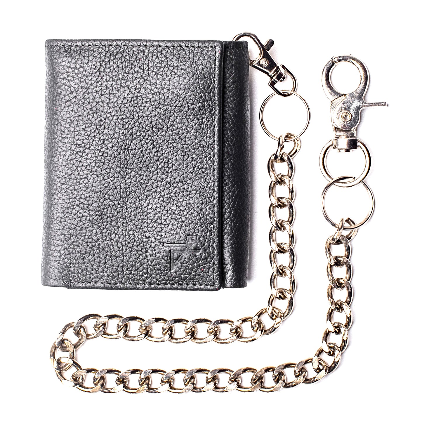 Chain Wallet for Men Trifold RFID safe Leather Snap Closed Stainless Biker Chain 18'inch Long