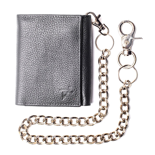 Trifold Chain Wallet for Men RFID Leather Snap Closer