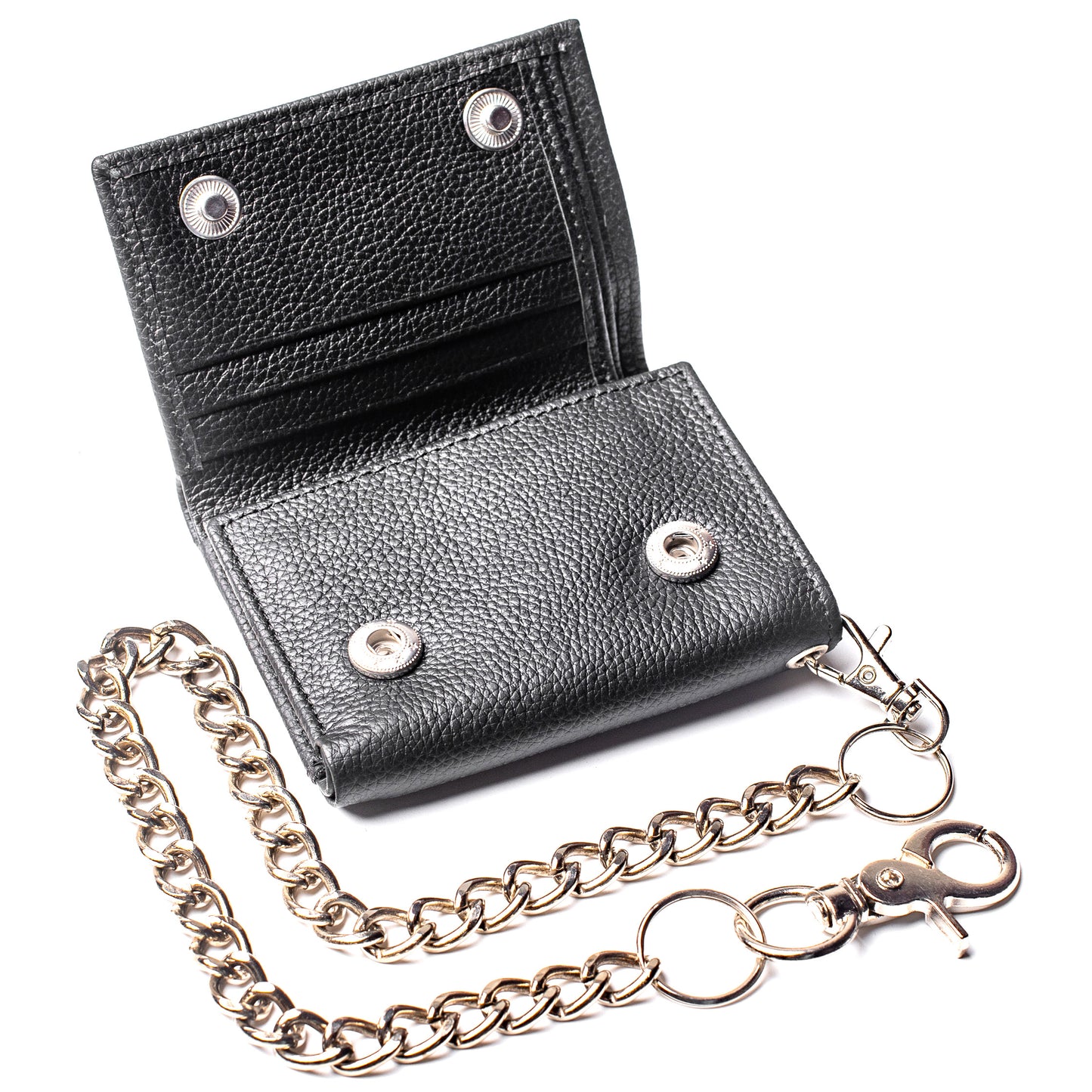 Chain Wallet for Men Trifold RFID safe Leather Snap Closed Stainless Biker Chain 18'inch Long