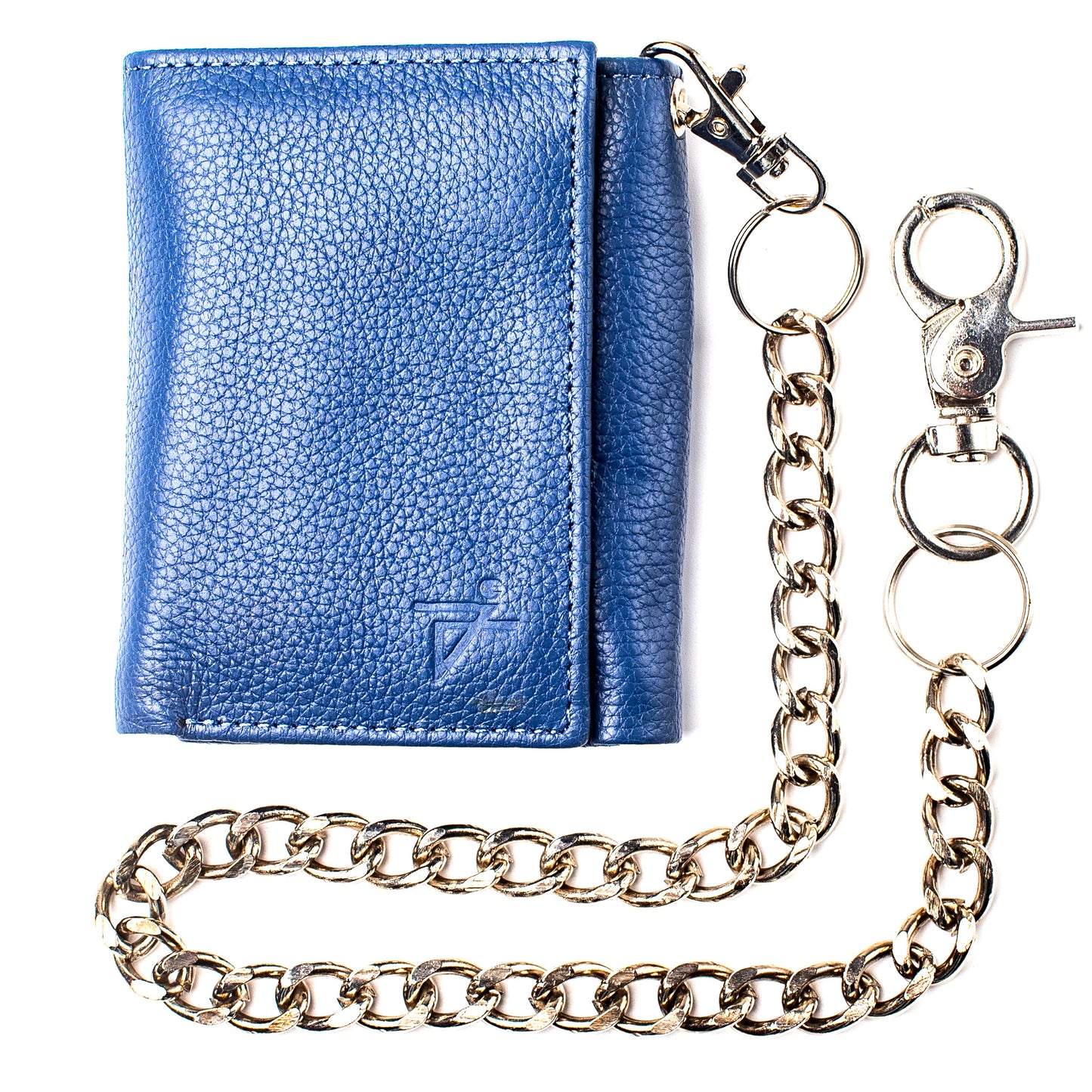 Chain Wallet for Men Trifold RFID safe Leather Snap Closed Stainless Biker Chain 18'inch Long