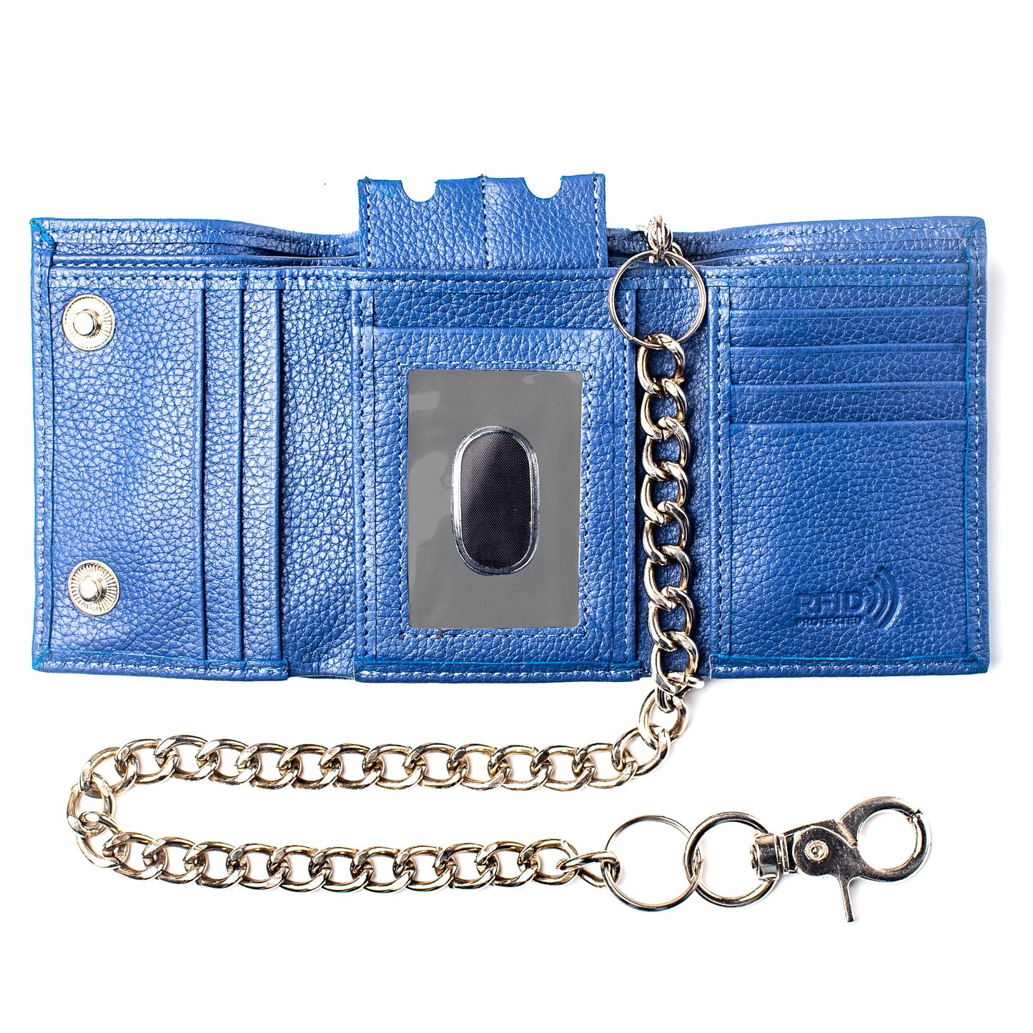Trifold Chain Wallet for Men RFID Leather Snap Closer