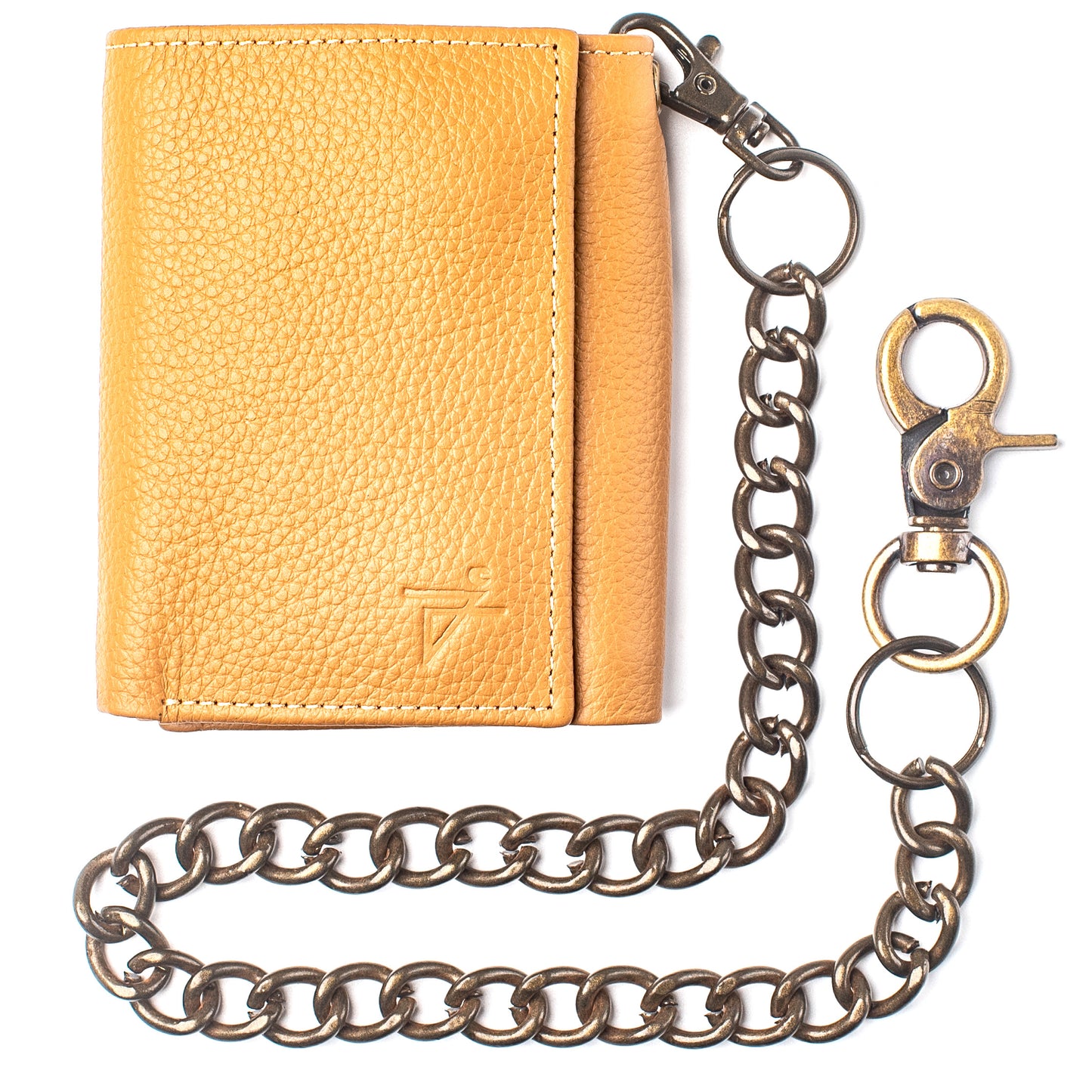 Chain Wallet for Men Trifold RFID safe Leather Snap Closed Stainless Biker Chain 18'inch Long