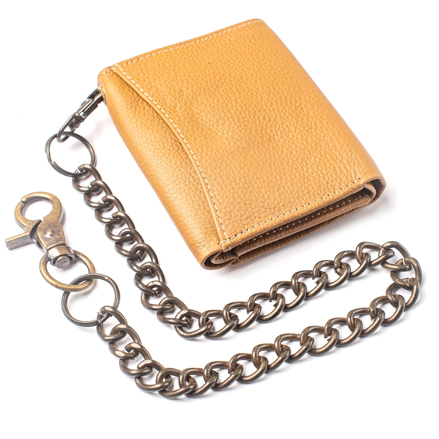 Trifold Chain Wallet for Men RFID Leather Snap Closer