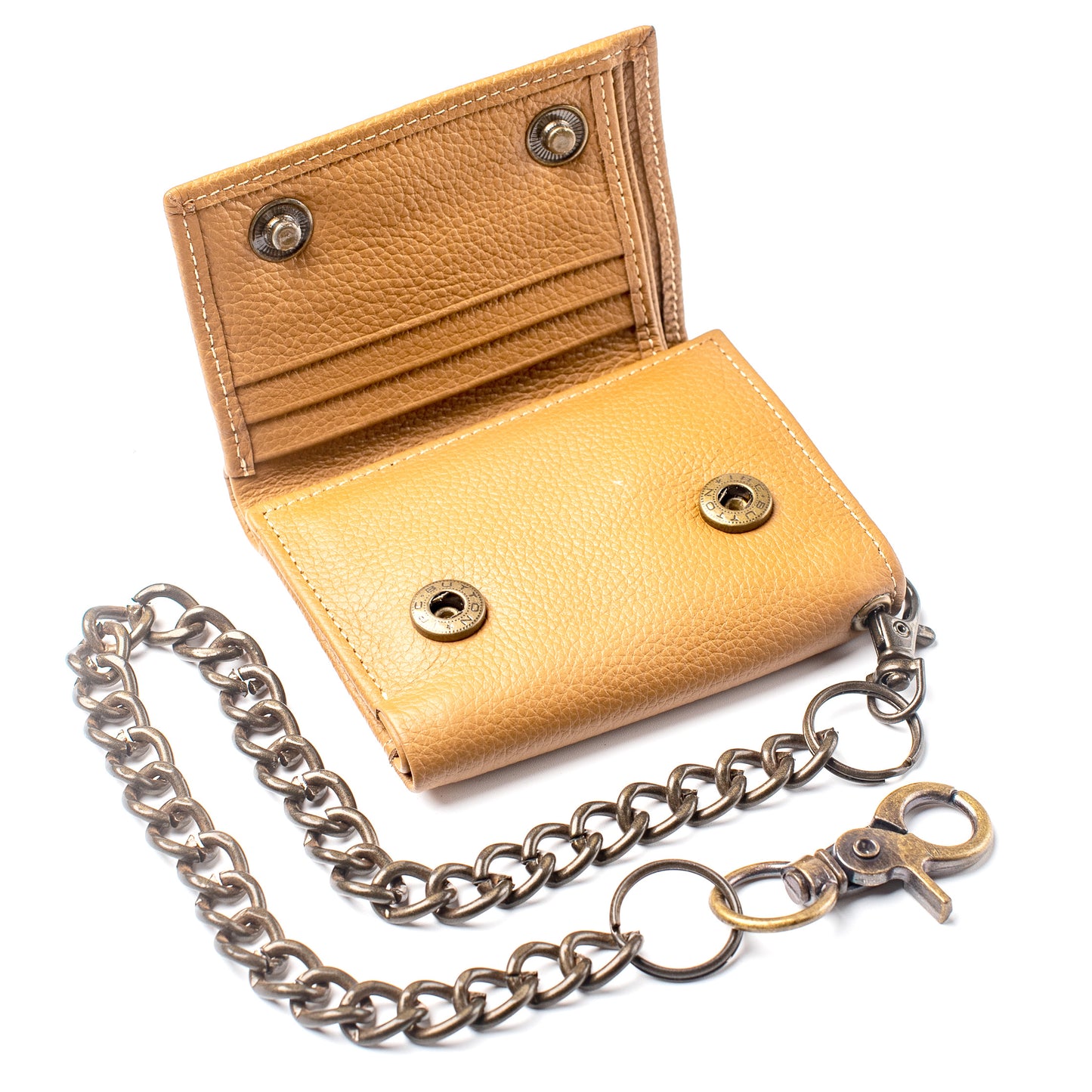 Trifold Chain Wallet for Men RFID Leather Snap Closer