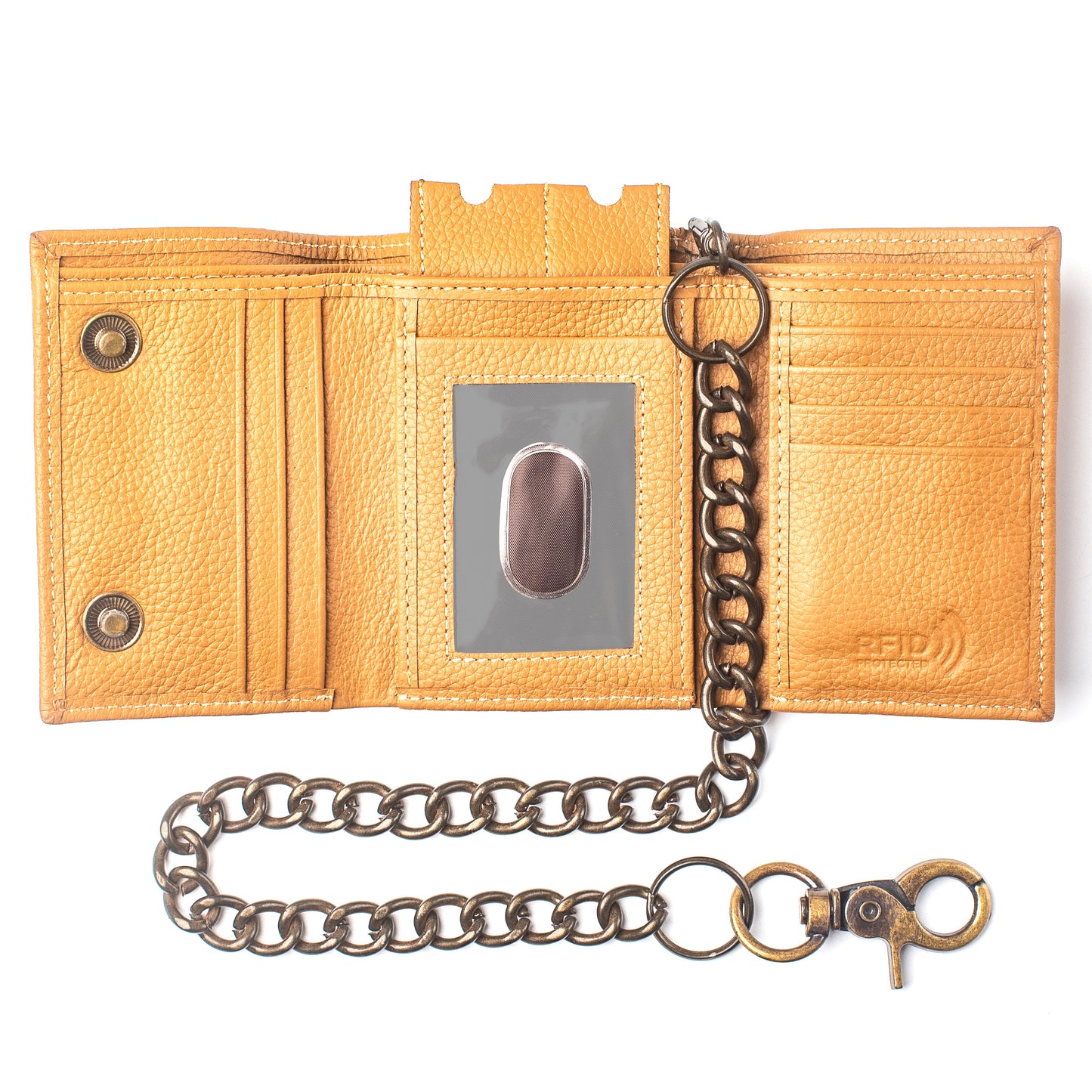 Trifold Chain Wallet for Men RFID Leather Snap Closer