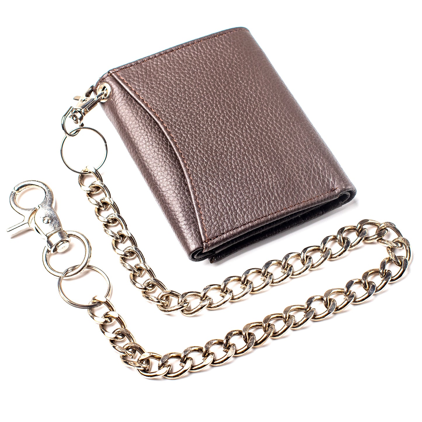 Chain Wallet for Men Trifold RFID safe Leather Snap Closed Stainless Biker Chain 18'inch Long