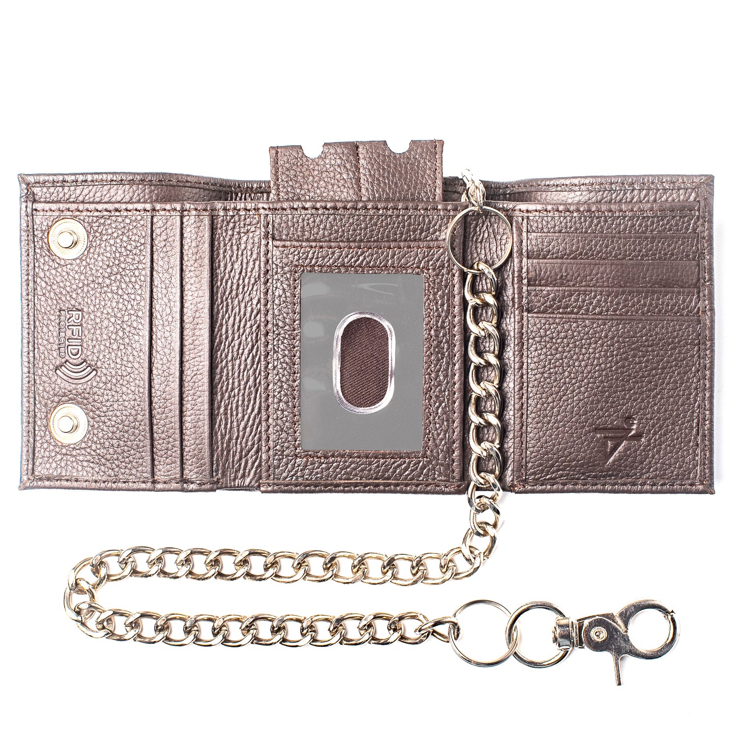 Trifold Chain Wallet for Men RFID Leather Snap Closer