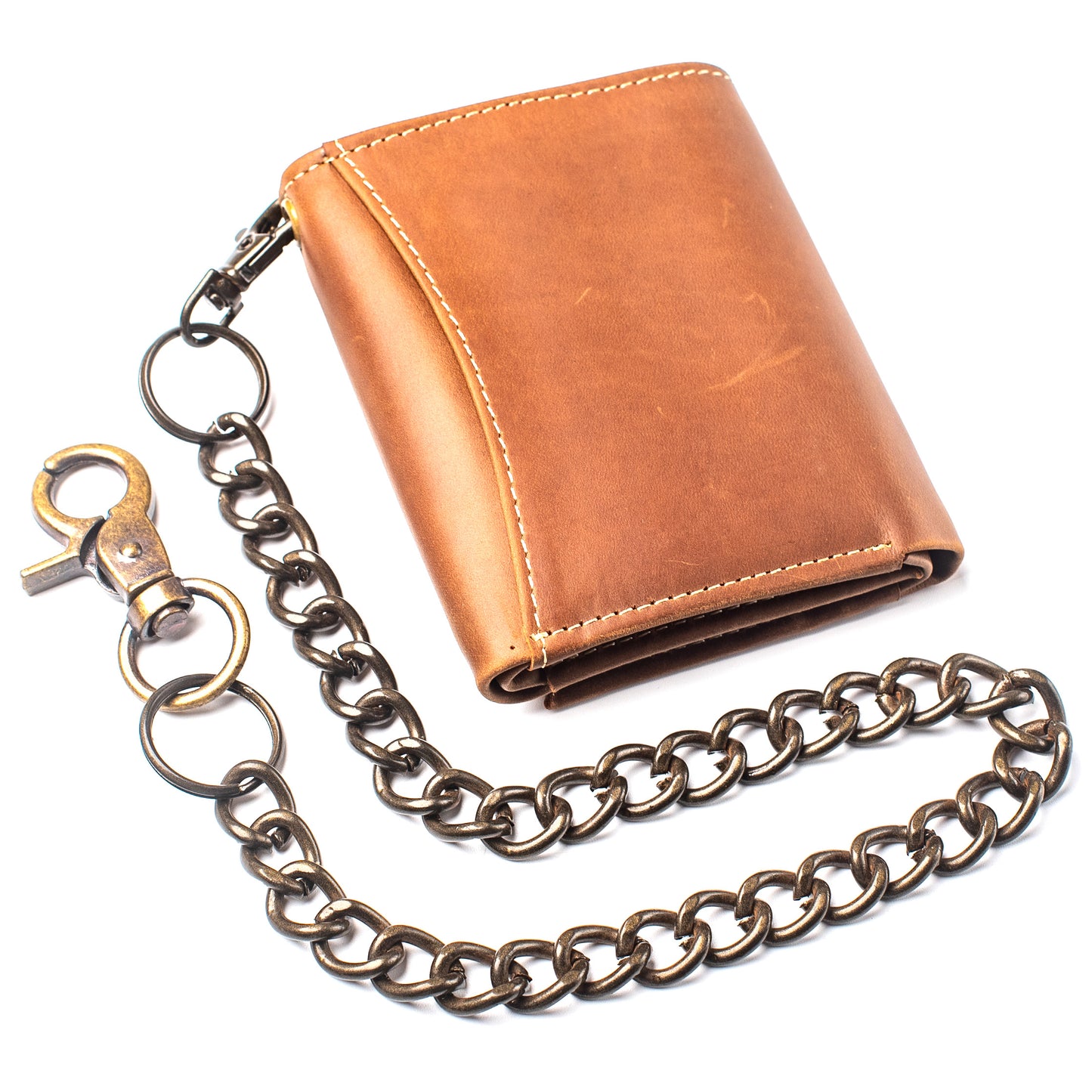 Trifold Chain Wallet for Men RFID Leather Snap Closer
