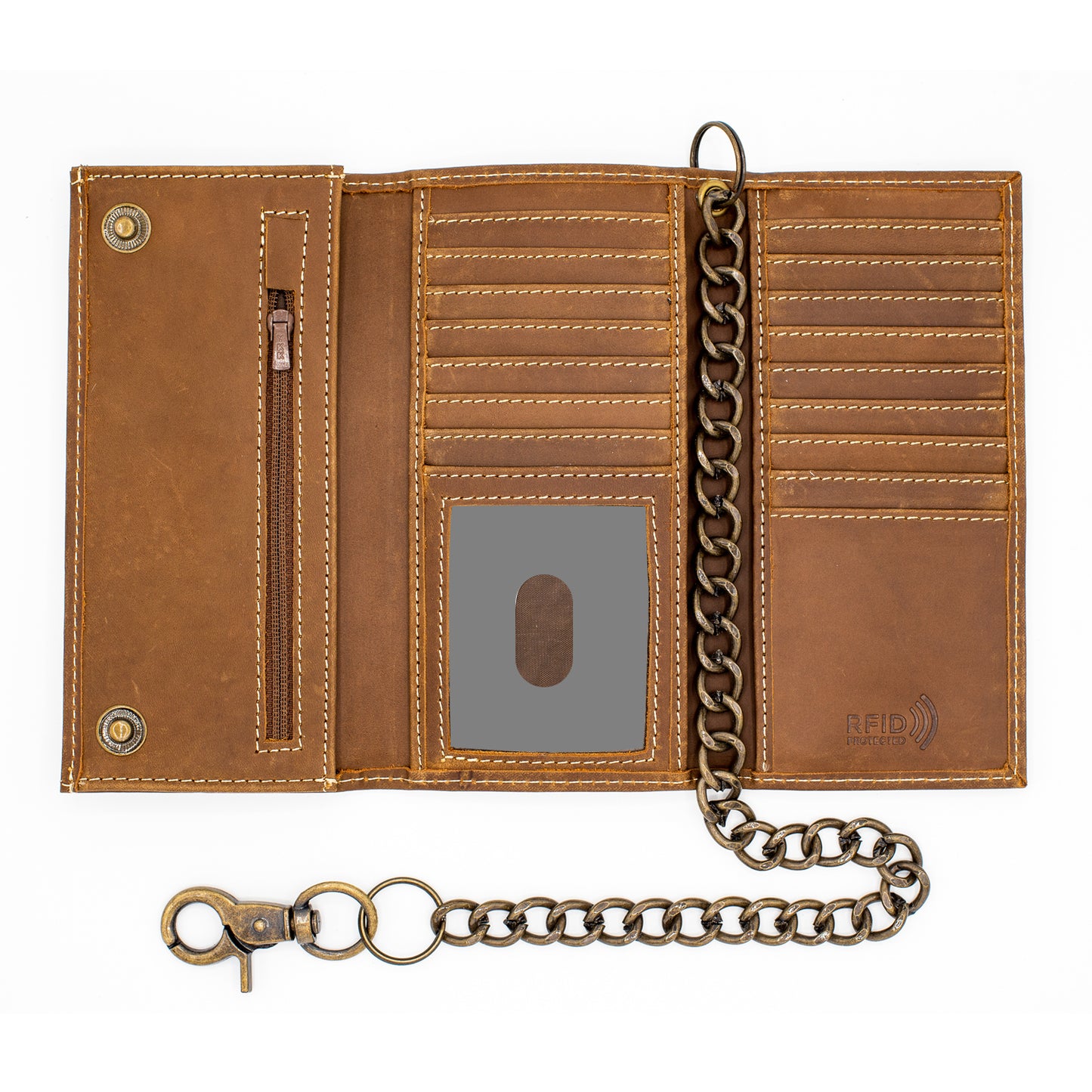 Men's Tall Trifold Chain Wallet with Snap RFID
