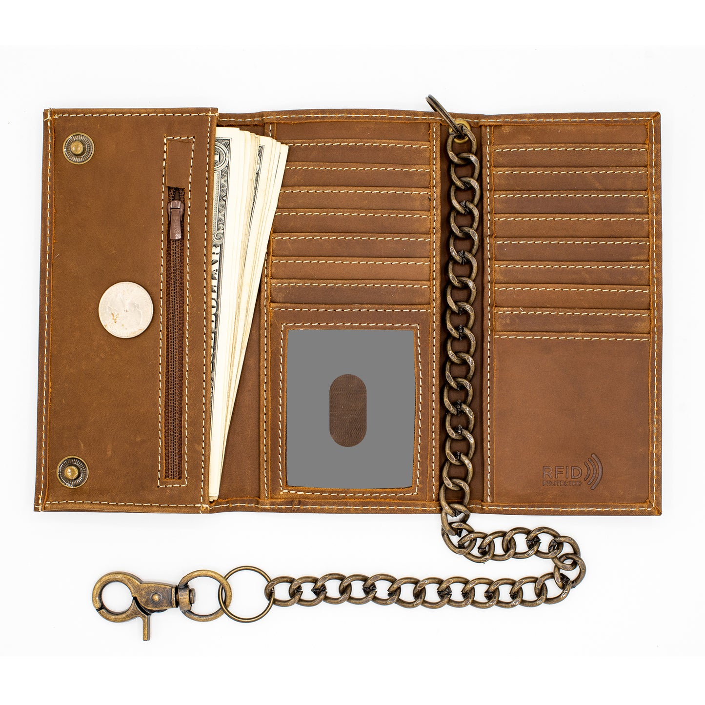 Men's Tall Trifold Chain Wallet with Snap RFID