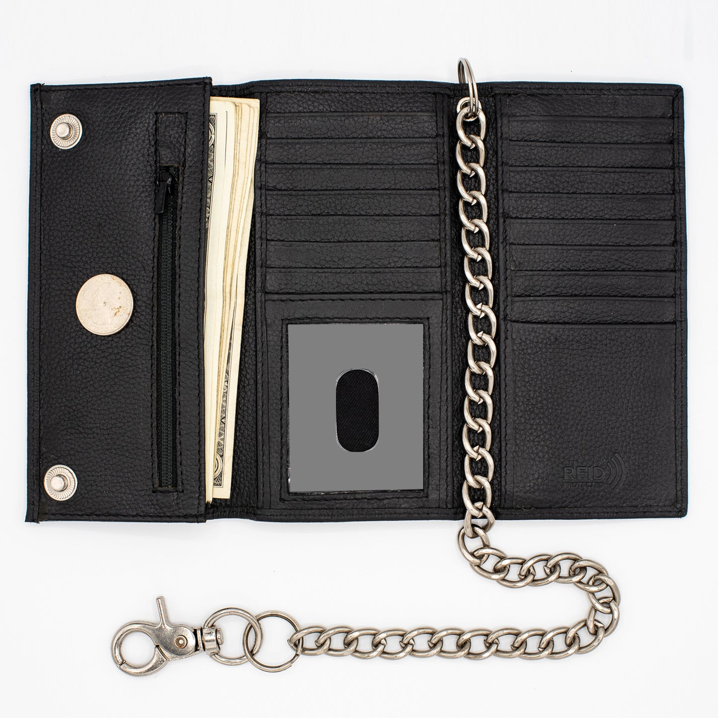 Men's Tall Trifold Chain Wallet with Snap RFID