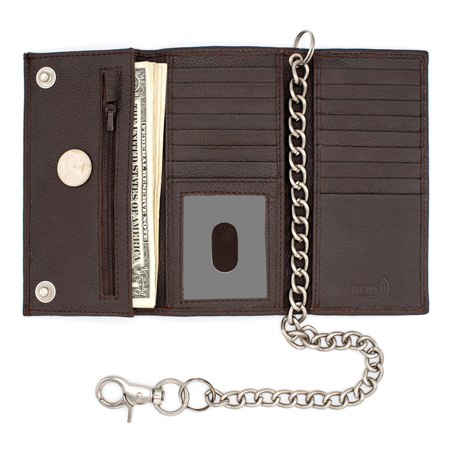 Men's Tall Trifold Chain Wallet with Snap RFID