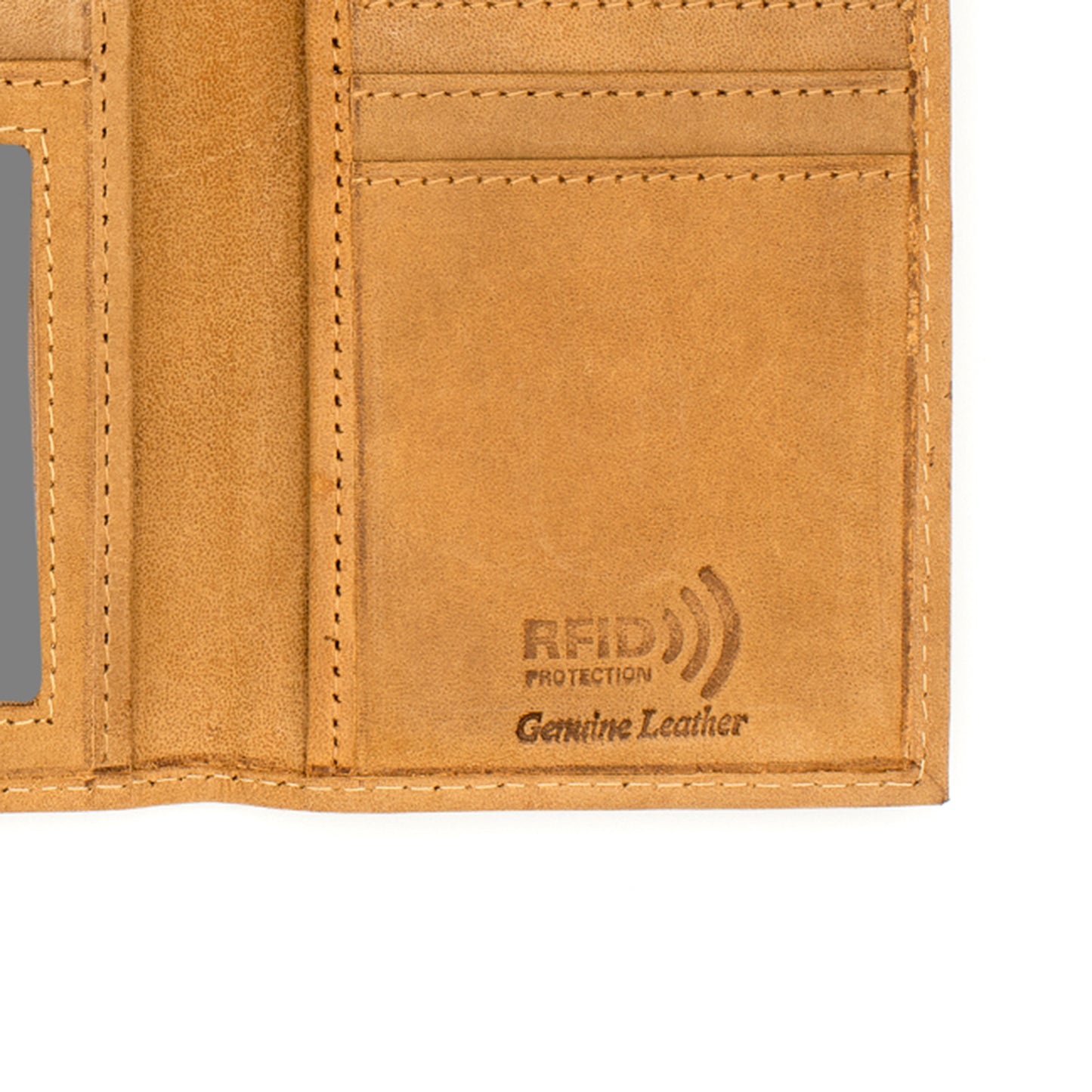 RFID safe Checkbook Size Tri-fold Leather Wallet with Snap Closer