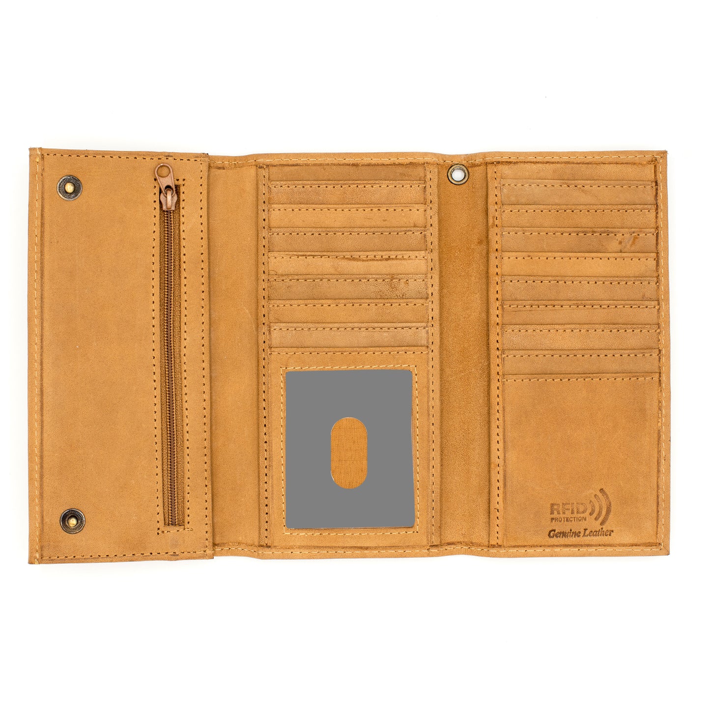RFID safe Checkbook Size Tri-fold Leather Wallet with Snap Closer