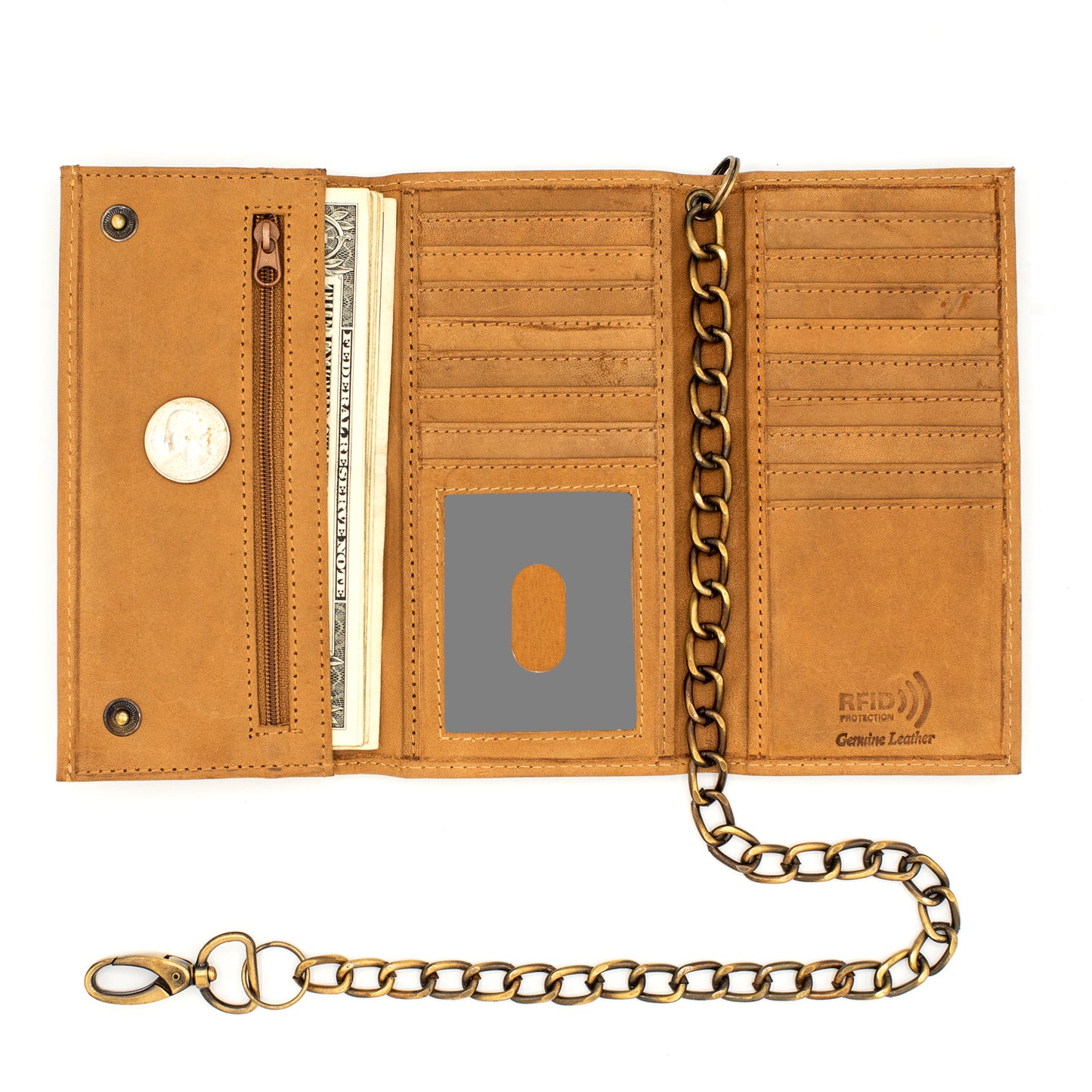 Men's Tall Trifold Chain Wallet with Snap RFID